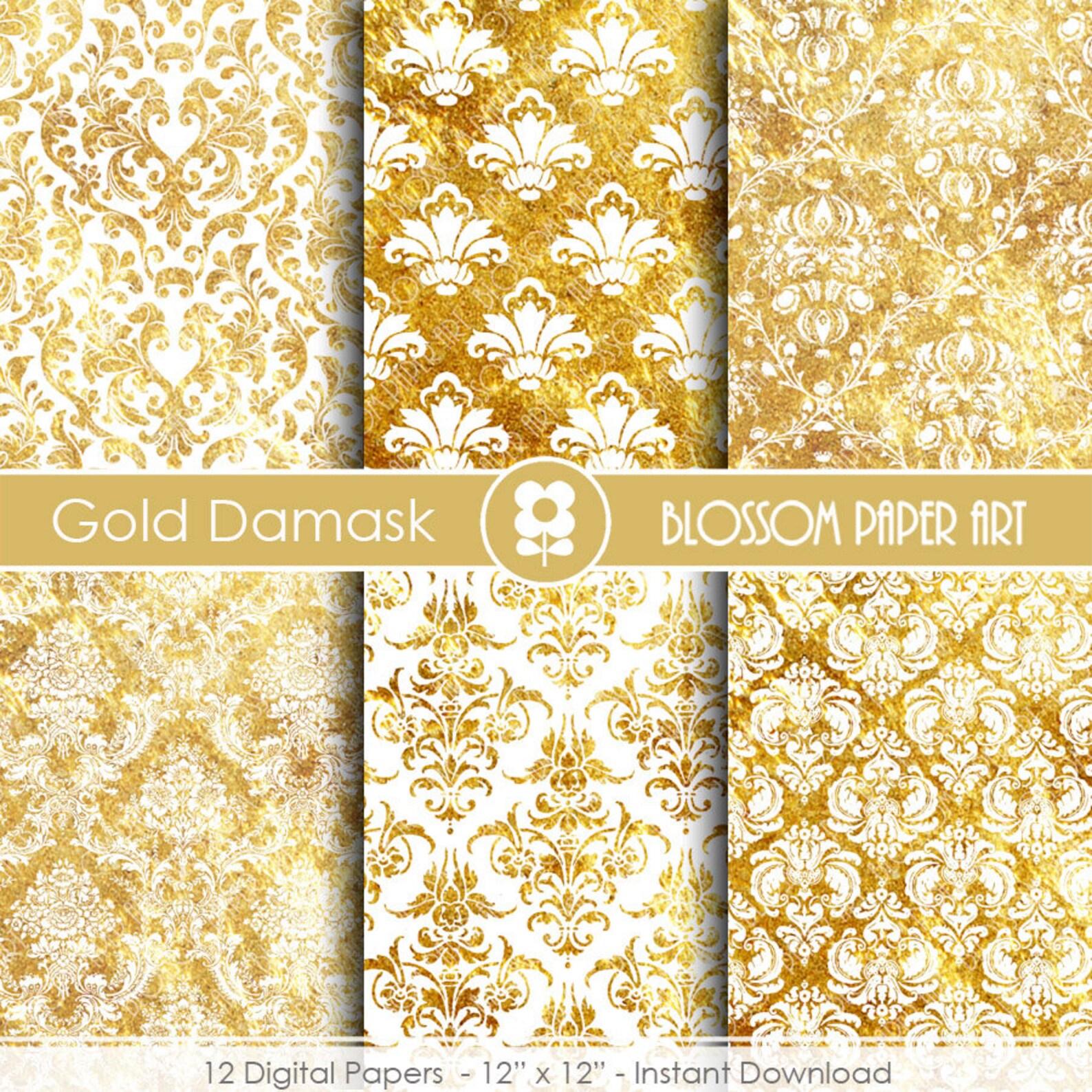 Gold Damask Digital Paper Gold Digital Paper Wedding Etsy