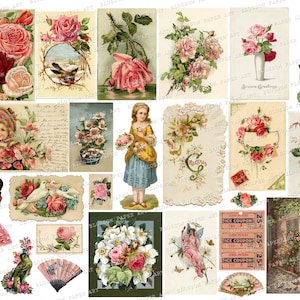 Junk Journal Vintage Collage Blatt druckbare FLORAL Vintage Ephemera digitale Collage Blatt druckbare Karten digitaler Download 2446