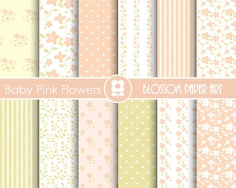 Digital Paper Wedding Digital Papers, Baby Pink Flowers, Digital Paper Pack, Pink Floral Papers, DIGITAL DOWNLOAD - 1769