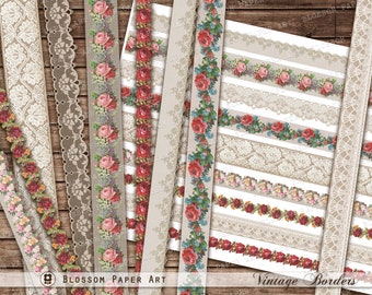 Vintage Lace Washi Tape Borders: Floral Ephemera (Digital Download)