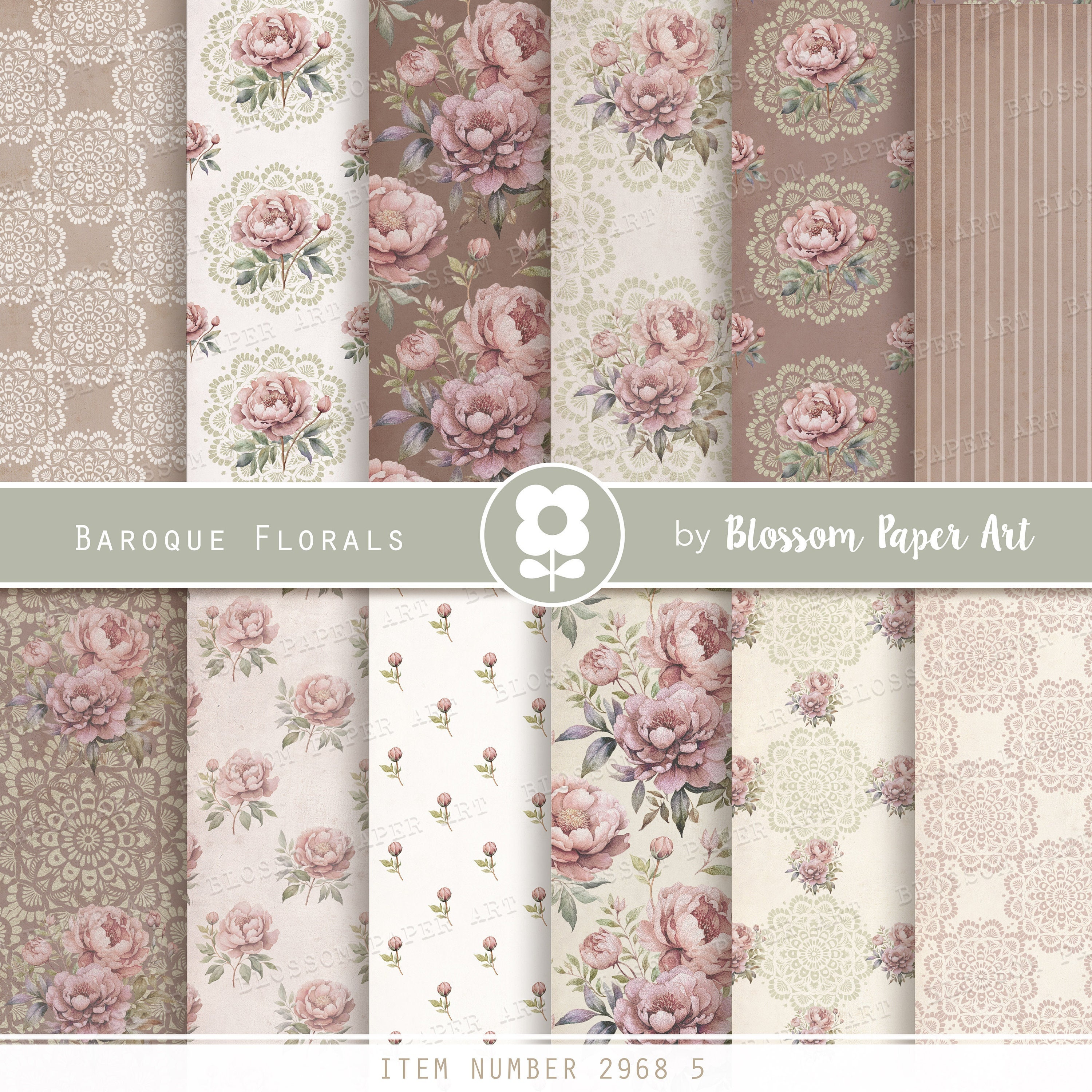 Whaline Lot De 24 Feuilles De Papier à Motif Floral Rose Double