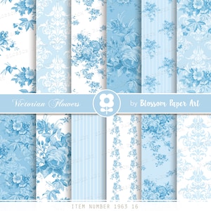 Light Blue Floral Digital Paper: Rose Collage Sheets (Digital Download)