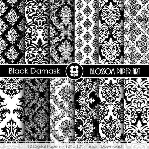 Black Damask Digital Paper Pack: Scrapbooking Textures (Digital Download) - 1904