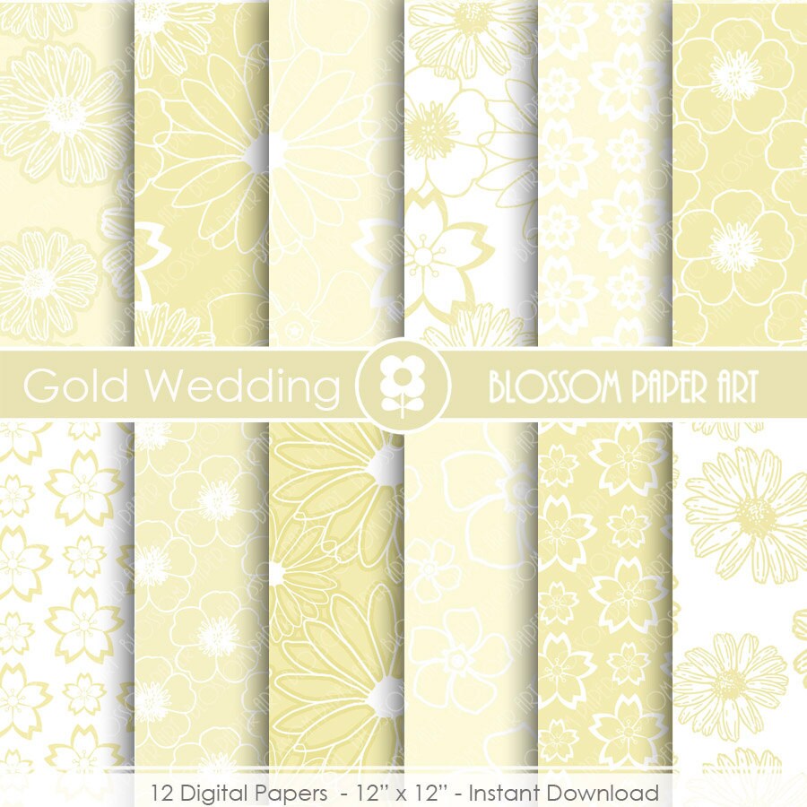 Wedding Digital Paper Gold Wedding Digital Paper Pack Floral Etsy