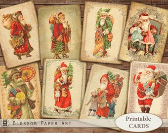 Biglietti di Natale vintage stampabili: foglio collage (download digitale)