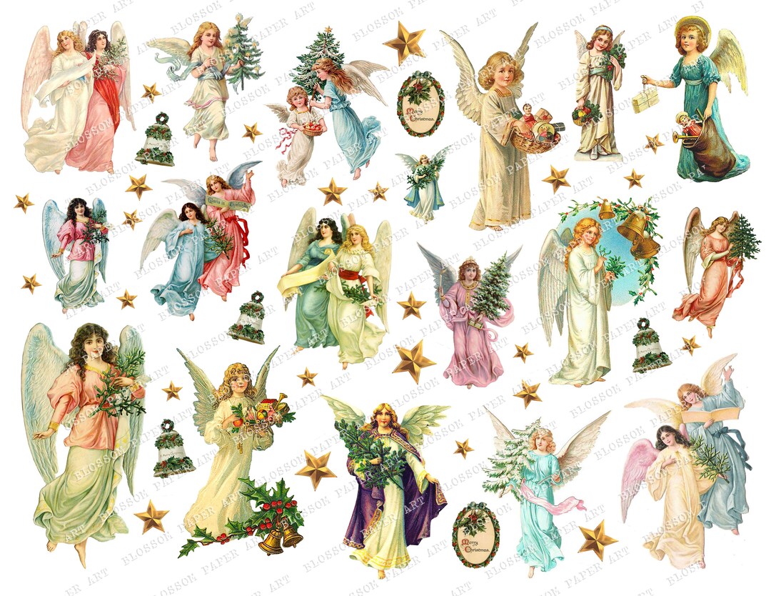 Christmas Scraps, Vintage Angels, Christmas Images, Printable Stickers ...