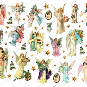Christmas Scraps, Vintage Angels, Christmas Images, Printable Stickers, Scrapbook, Junk Journal, Die Cut 2756