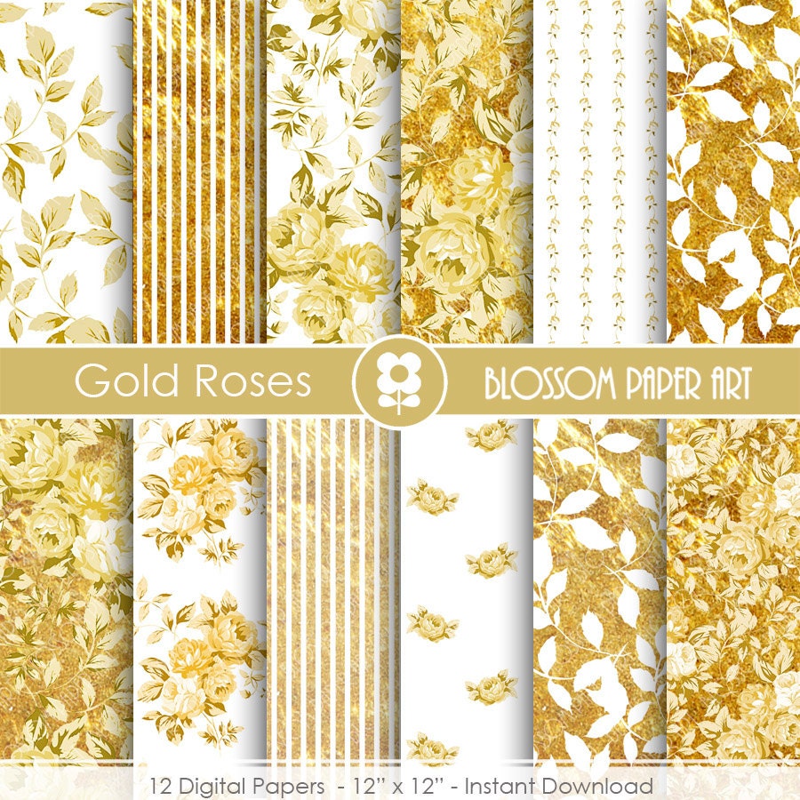 Gold Digital Paper Gold Digital Paper Roses Scrapbook ...