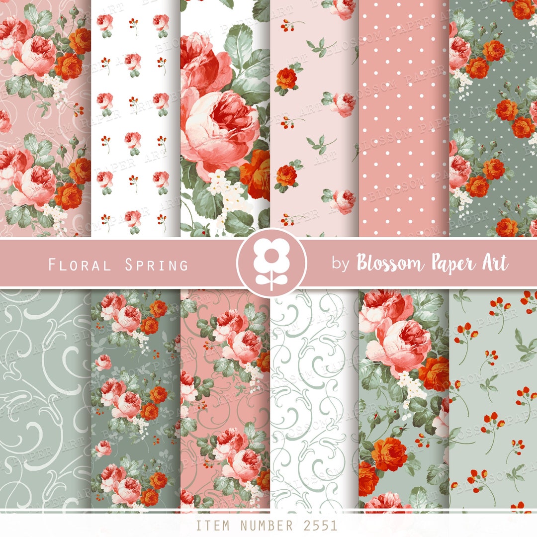 Floral Digital Paper, Rose Scrapbook Paper Pack, Digital Paper Pack ...