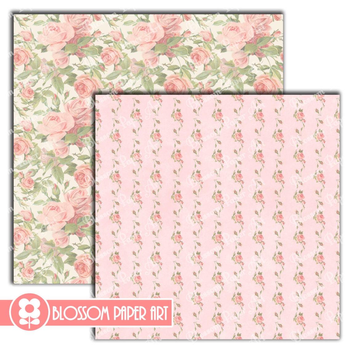 Digital Paper Rose Vintage Digital Scrapbook Paper Pack Roses Etsy