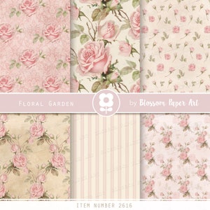 Vintage Digital Paper, Shabby Chic Digital Paper Pack, Roses Scrapbook Collage Sheets, Pink Vintage Roses INSTANT DOWNLOAD 2616 image 4