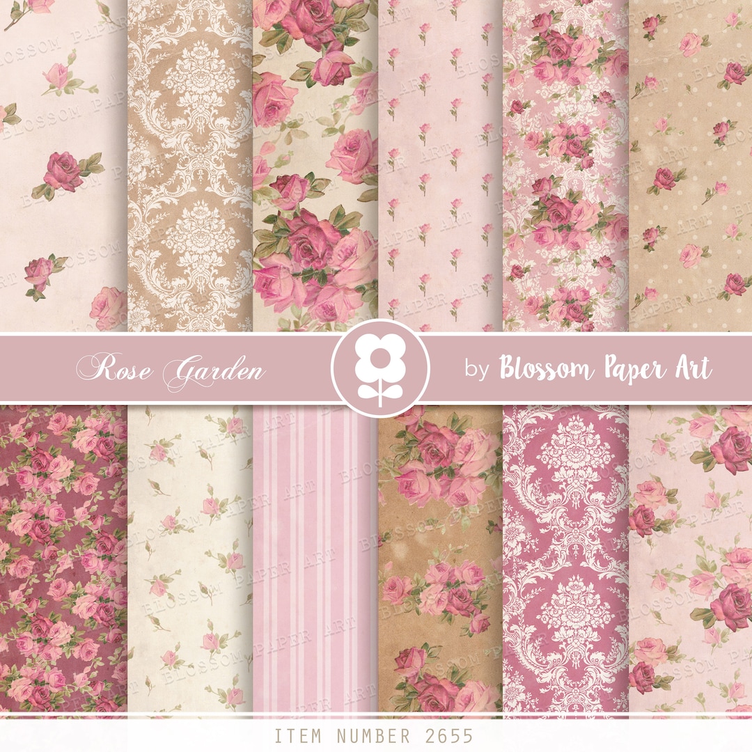 Vintage Roses Digital Paper Pack: Shabby Chic Scrapbook (instant ...