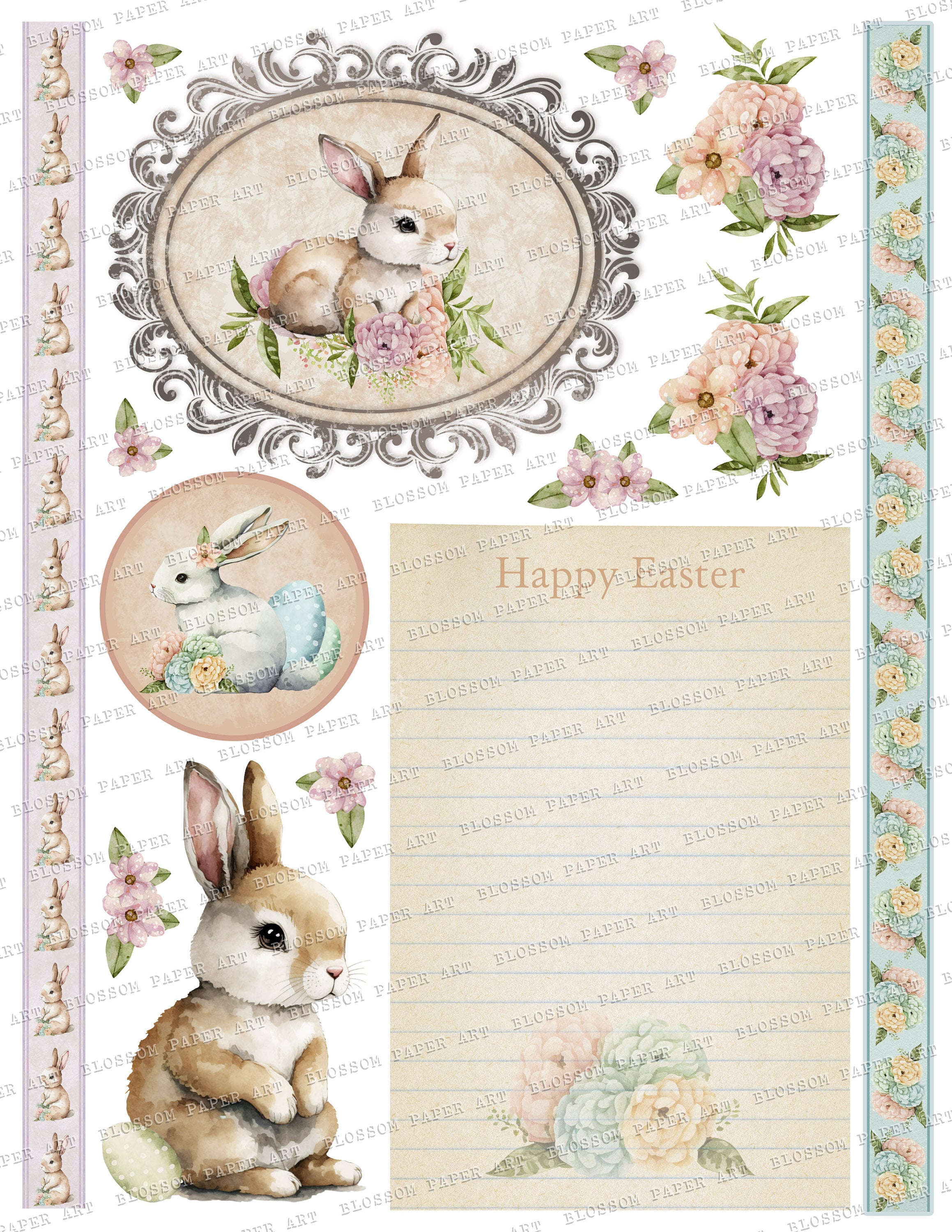 Easter Ephemera: Bunny Junk Journal Cards (digital Download) - Etsy