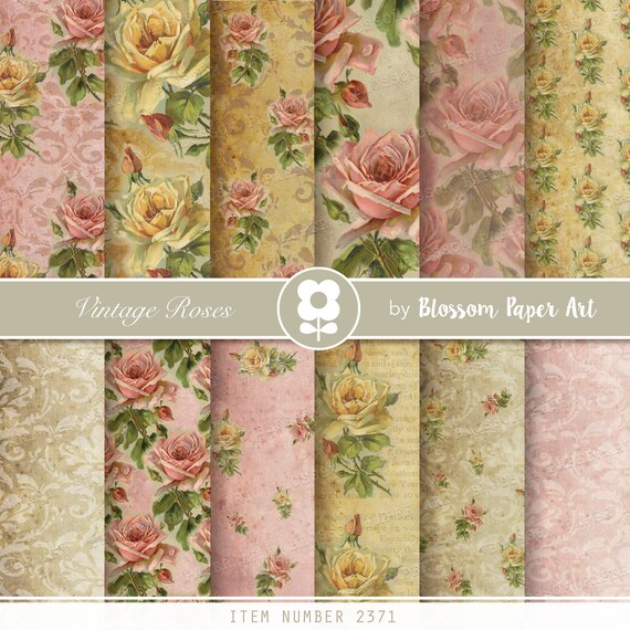 Vintage Roses Digital Paper, Classic Floral Paper Pack