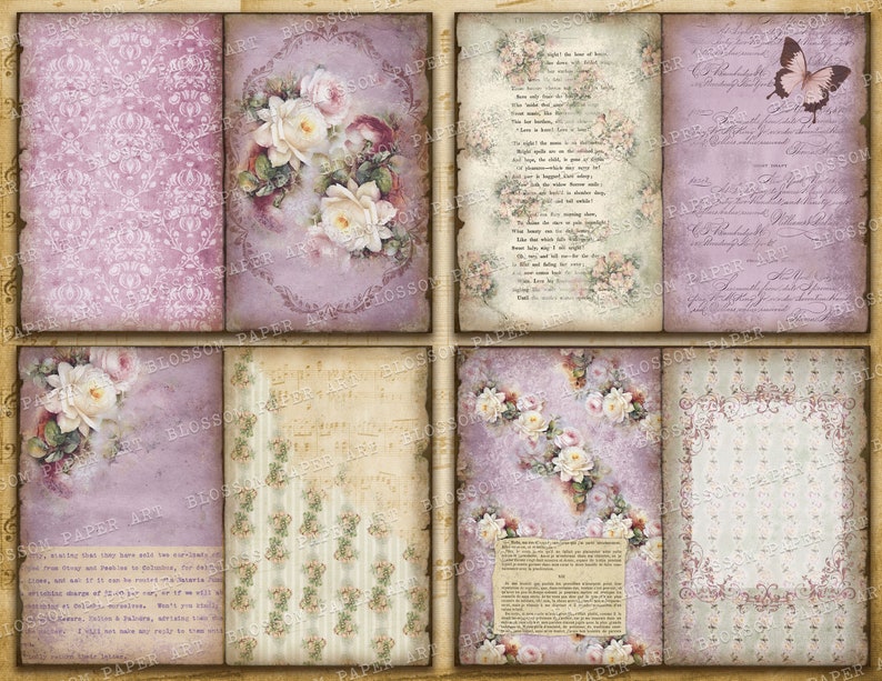 Journal Pages Printable Journaling Sheets Vintage Flowers Etsy