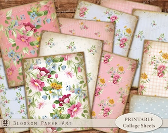 Floral Shabby Chic afdrukbaar papier: collagebladachtergronden (digitale download)
