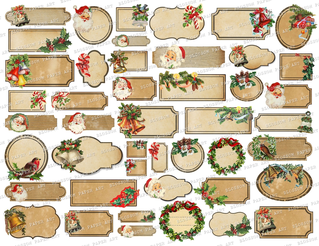 Christmas Printable Labels, Vintage Christmas Tags, Christmas Digital ...