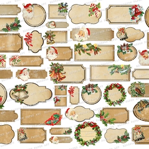Etiquetas imprimibles de Navidad, Etiquetas de Navidad Vintage, Descarga Digital de Navidad Efímera Hoja de Collage Digital Imprimible 2771