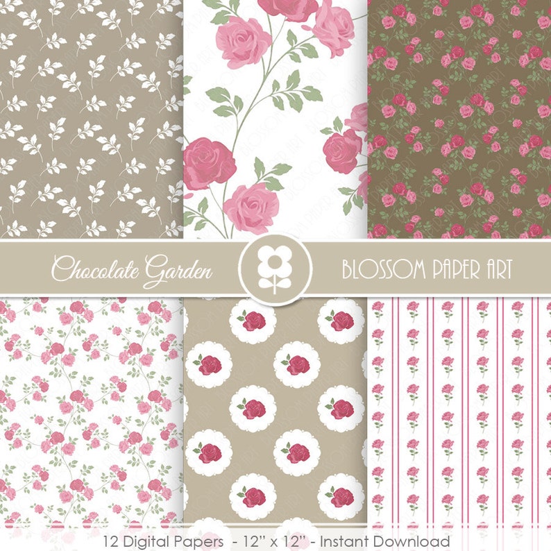 Roses Digital Paper, Shabby Chic Digital Paper Pack, Rose Scrapbook Paper, Roses Scrapbook Paper Pack INSTANT DOWNLOAD 1992 image 2