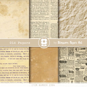 May include: A collage of vintage paper textures with a floral design and the text "Old Papers" and "Blossom Paper Art". The paper textures are in shades of brown and beige with a worn and aged appearance. The text is in black and white.