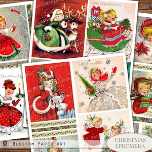 Tarjetas de Navidad Vintage, Imágenes de Navidad Retro, Ephemera de Navidad, Tarjetas de Felicitación de Navidad Imprimibles, Diario Basura Navidad 2870 1