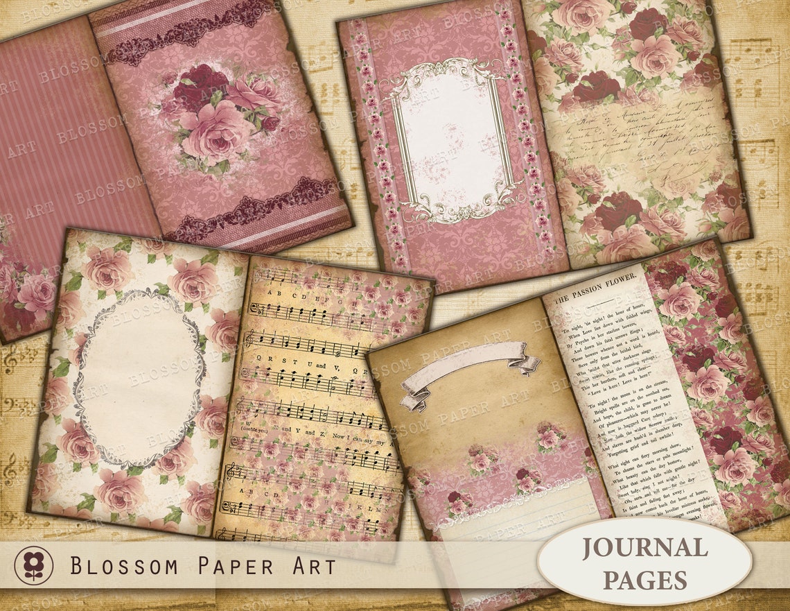 Vintage Junk Journal Pages Printable Sheets Roses Collage - Etsy
