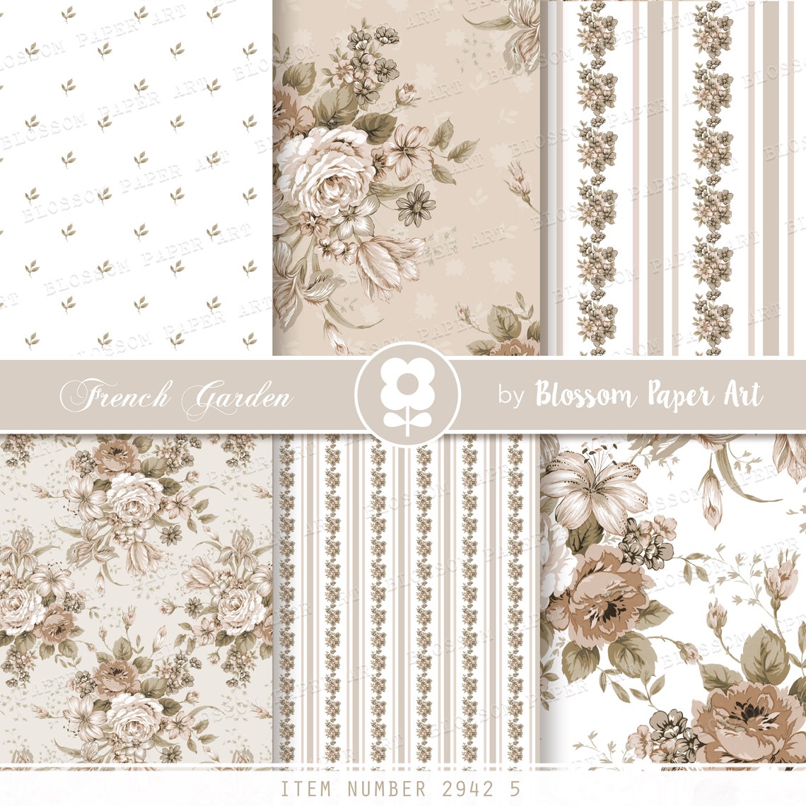 Brown Rose Victorian Digital Paper, Shabby Chic Scrapbook (digital ...
