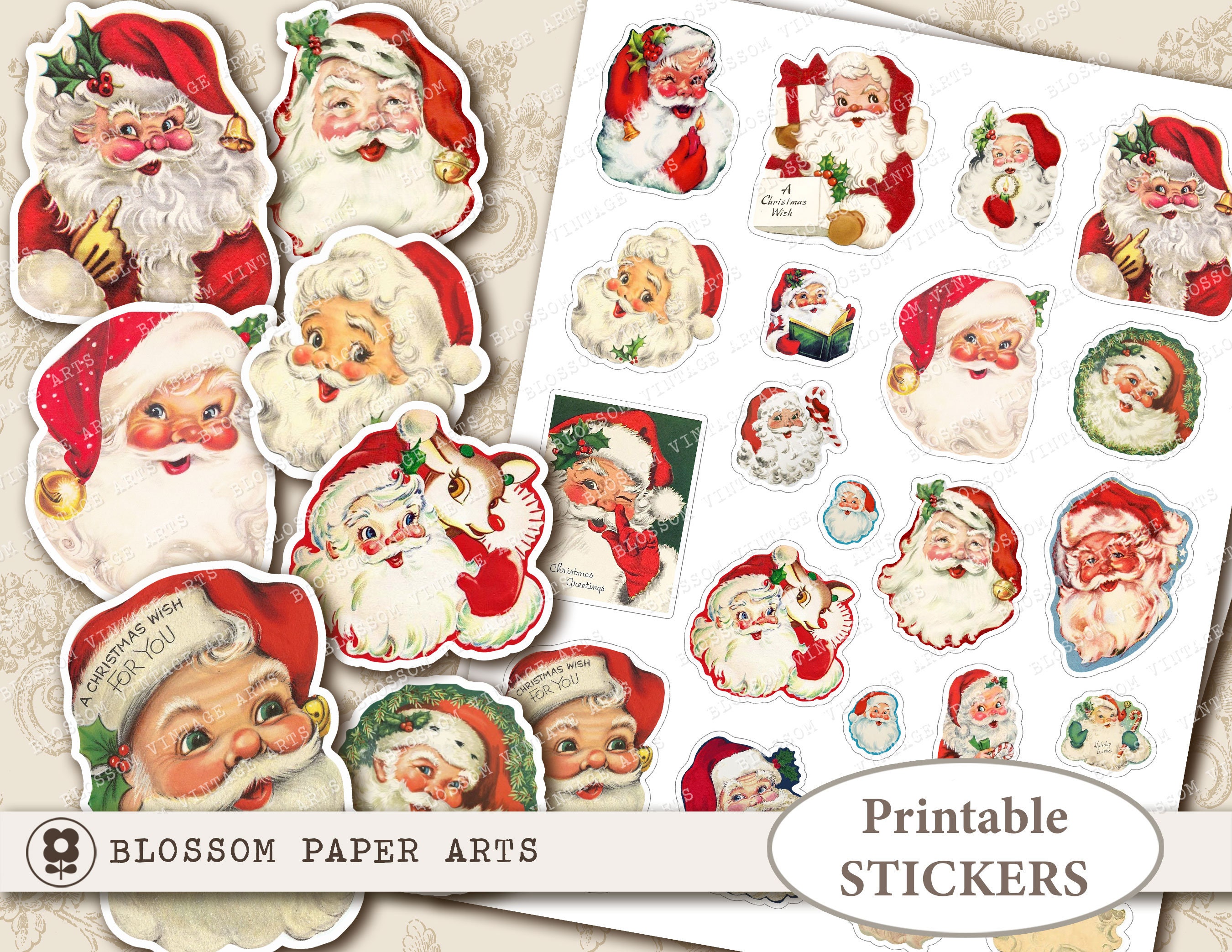 Christmas Stickers Vintage Christmas Santa Stickers Digital - Etsy