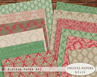 Christmas Damask Digital Paper: Scrapbook & Wrapping (Digital Download)