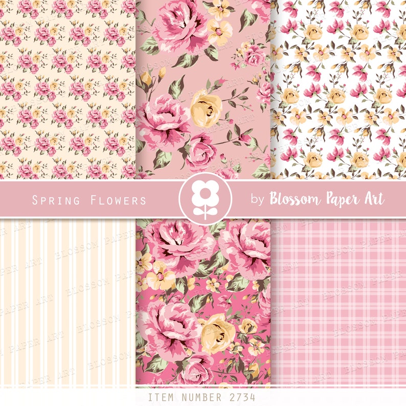 Floral Scrapbook Paper Shabby Chic Digital Paper Pack Roses Etsy
