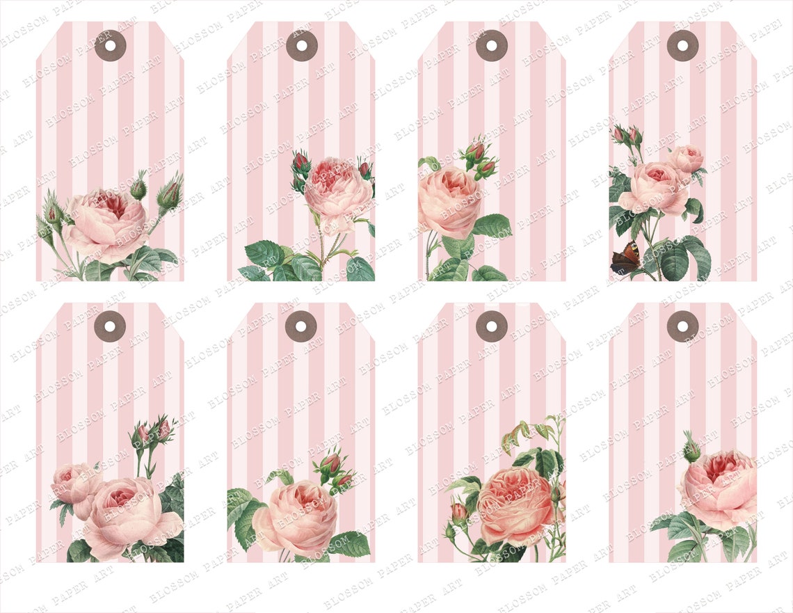 SHABBY ROSES Gift Tags Printable Tags Vintage Roses Digital Etsy