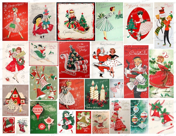 Vintage Christmas Collage Sheet: Retro Holiday Images (Digital Download)