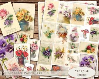 VINTAGE FLORAL Ephemera Printable Junk Journal Printable Cards Digital Collage Sheet Vintage Flowers Images  Paper Crafts  2351