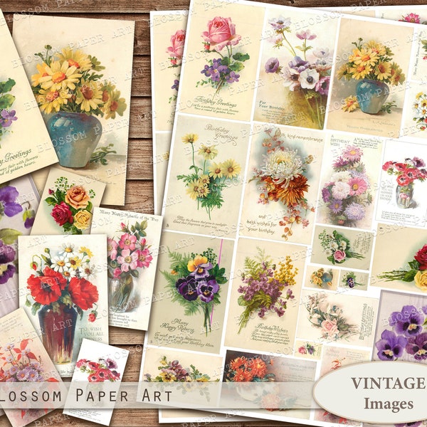 VINTAGE FLORAL Ephemera Printable Junk Journal Printable Cards Digital Collage Sheet Vintage Flowers Images  Paper Crafts  2351