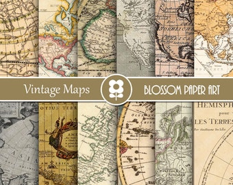 Maps Digital Paper, Maps Digital Paper Pack Old Maps Vintage Scrapbooking - INSTANT DOWNLOAD - 1978