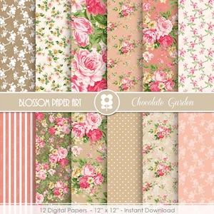 Digital Paper, Rose Digital Paper, Scrapbook Paper, Wedding Digital Paper Roses Scrapbook Paper Pack  - INSTANT DOWNLOAD  - 1934