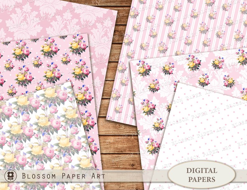 Printable 2417 Digital Paper Decoupage Pink Roses Digital Scrapbooking Pack Shabby Digital Paper Digital Paper Pack