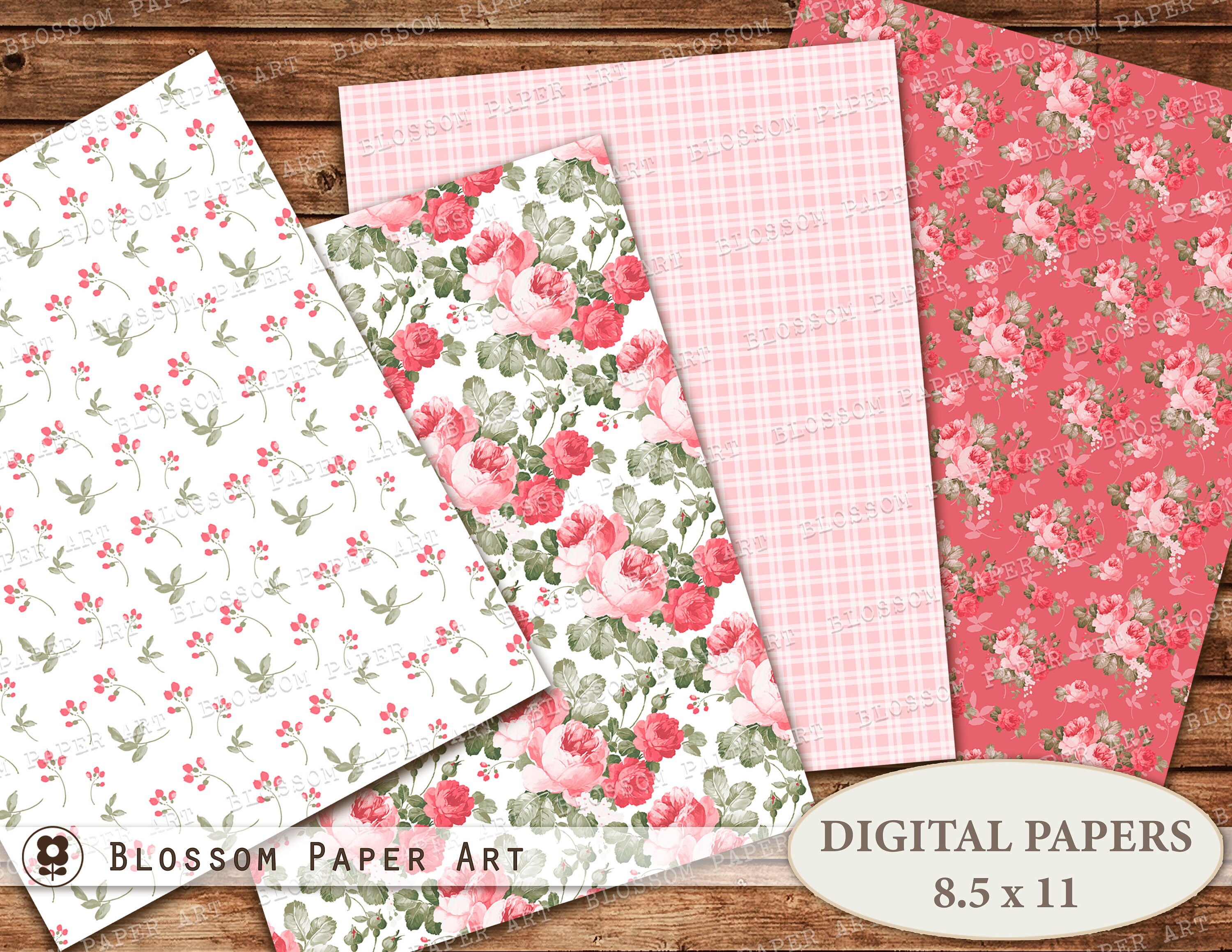 Shabby Chic Roses Digital Paper: Floral Collage Sheets (digital ...