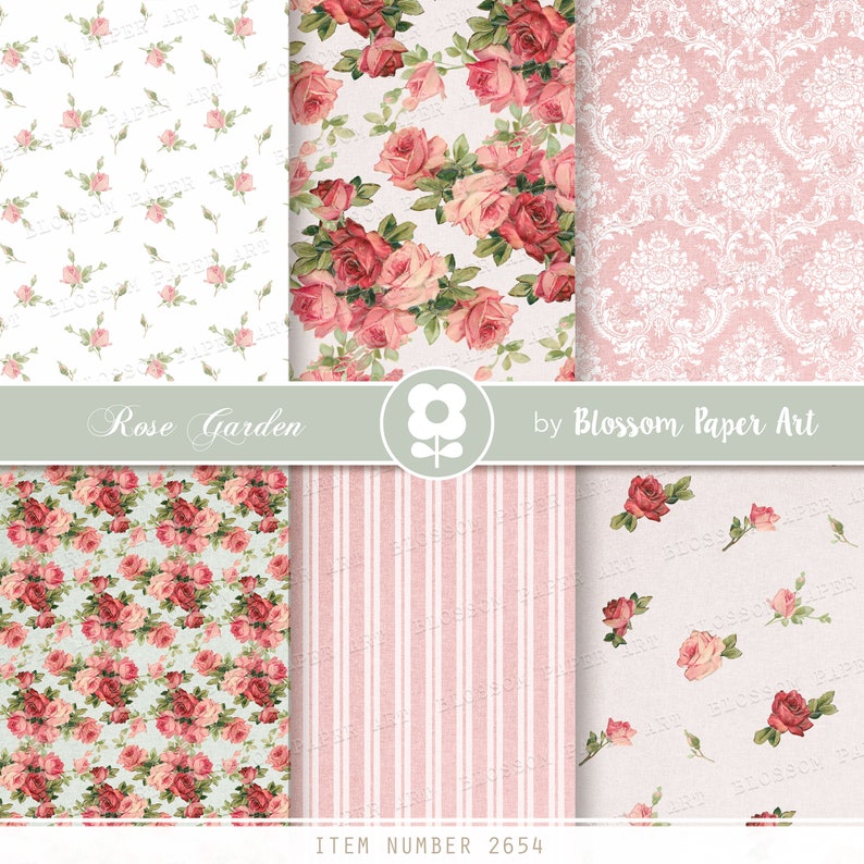 Shabby Chic Roses Digital Paper Pack: Vintage Floral Collage (instant ...