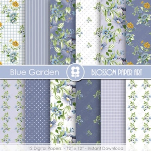 Digital Paper, Blue Navy Digital Paper Pack, Floral Digital Scrapbooking Pack - INSTANT DOWNLOAD - 1946