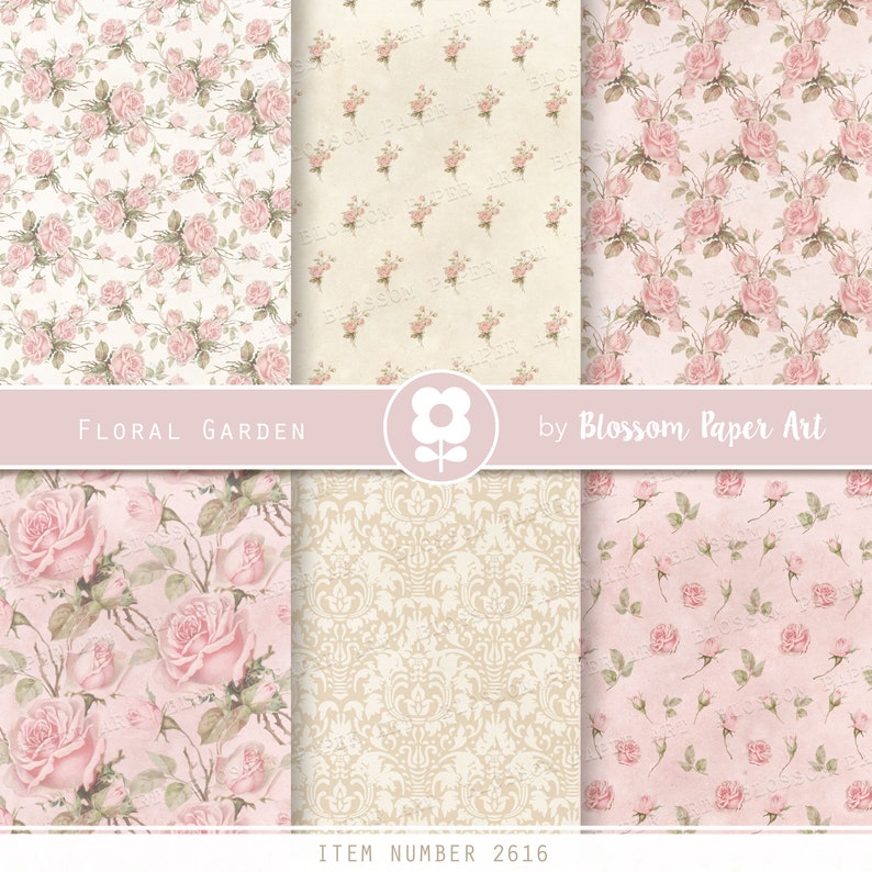 Vintage Digital Paper, Shabby Chic Digital Paper Pack, Roses Scrapbook Collage Sheets, Pink Vintage Roses INSTANT DOWNLOAD 2616 image 5