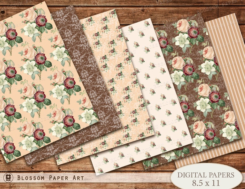Vintage Roses Scrapbook Paper 85x11 Sheets Floral Etsy