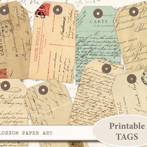VINTAGE TAGS druckbare Geschenkanhänger Vintage Postkarten Digital Collage Sheet Printable Sheet Papier Handwerk Scrapbook, journaling tags 2231