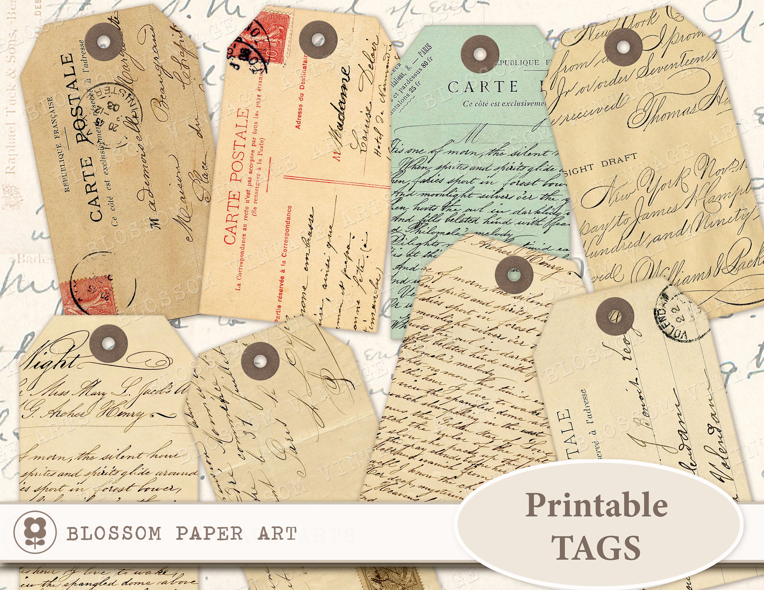 VINTAGE TAGS Printable Gift Tags Vintage Postcards Digital Etsy