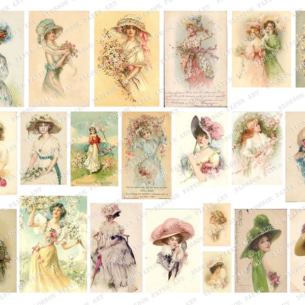 Vintage Woman Printable Collage Sheet, Victorian Woman Vintage Ephemera Digital Collage Sheet Digital Download 2704