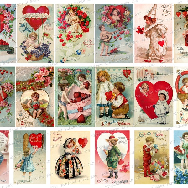 Vintage Valentine Cards, Printable Collage Sheet Valentines Vintage Ephemera Digital Collage Sheet Digital Download 2811