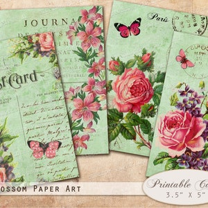 Digitale Postkarten, Junk Journal Karten, digitale Collage Blatt, Journaling Verschönerung, Instant Download 2720