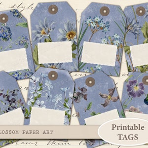 GIFT TAGS, Digital Printable Gift Tags, Vintage FLOWERS Digital Collage Sheet, Printable Crafts Sheet Paper, Scrapbook, Journaling Tags 2237