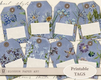 Etichette regalo floreali vintage: foglio di collage di fiori stampabile (download digitale)