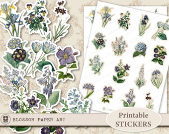 Vintage Floral Stickers: Printable Flower Collage Sheet (Digital Download)